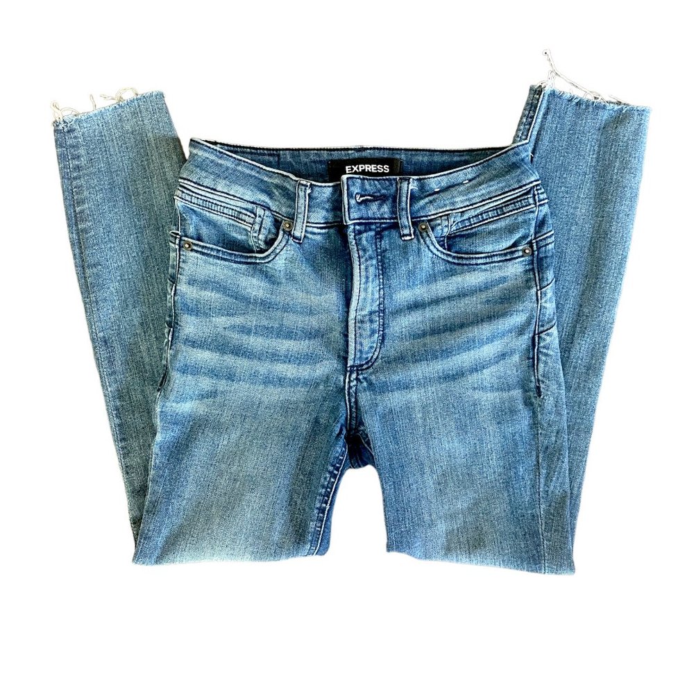 Express Jeans Stretch+ Perfect Lift Womens Jeans High Rise Ankle Raw Hem